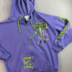 Beetlejuice Hoodie Men's Medium Purple Full Zip Fleece Never Trust the Living